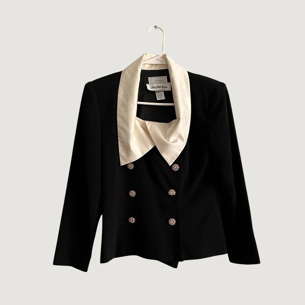 Vintage Warren Petites Blazer Womens Petite 6 Black White Tuxedo Shawl Collar